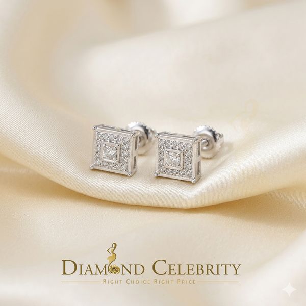 DiamondCelebritees 0.05ct Diamond 925 Sterling Silver White Stud Women's & Men's Square Earrings