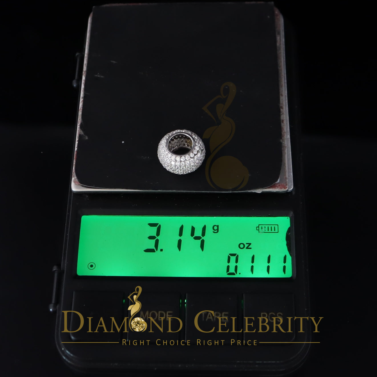 DiamondCelebritees Women's Fancy White Big 925 Sterling Silver Slide Ball Pendant W/ Cubic Zirconia