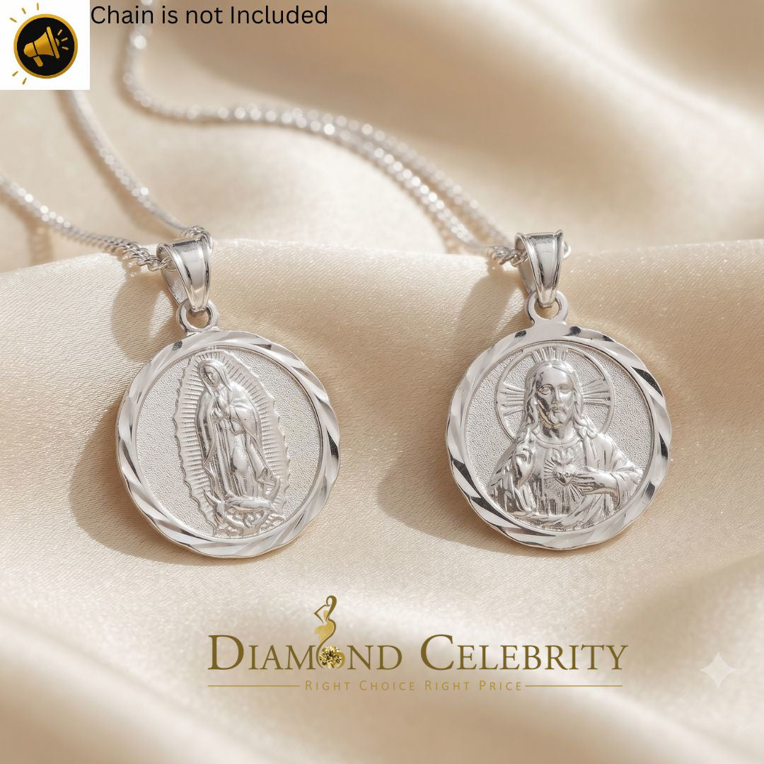 DiamondCelebritees 925 Sterling Silver Double Side Lady Guadalupe Men's/Women's Pendant Religious
