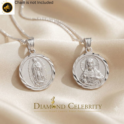 DiamondCelebritees 925 Sterling Silver Double Side Lady Guadalupe Men's/Women's Pendant Religious