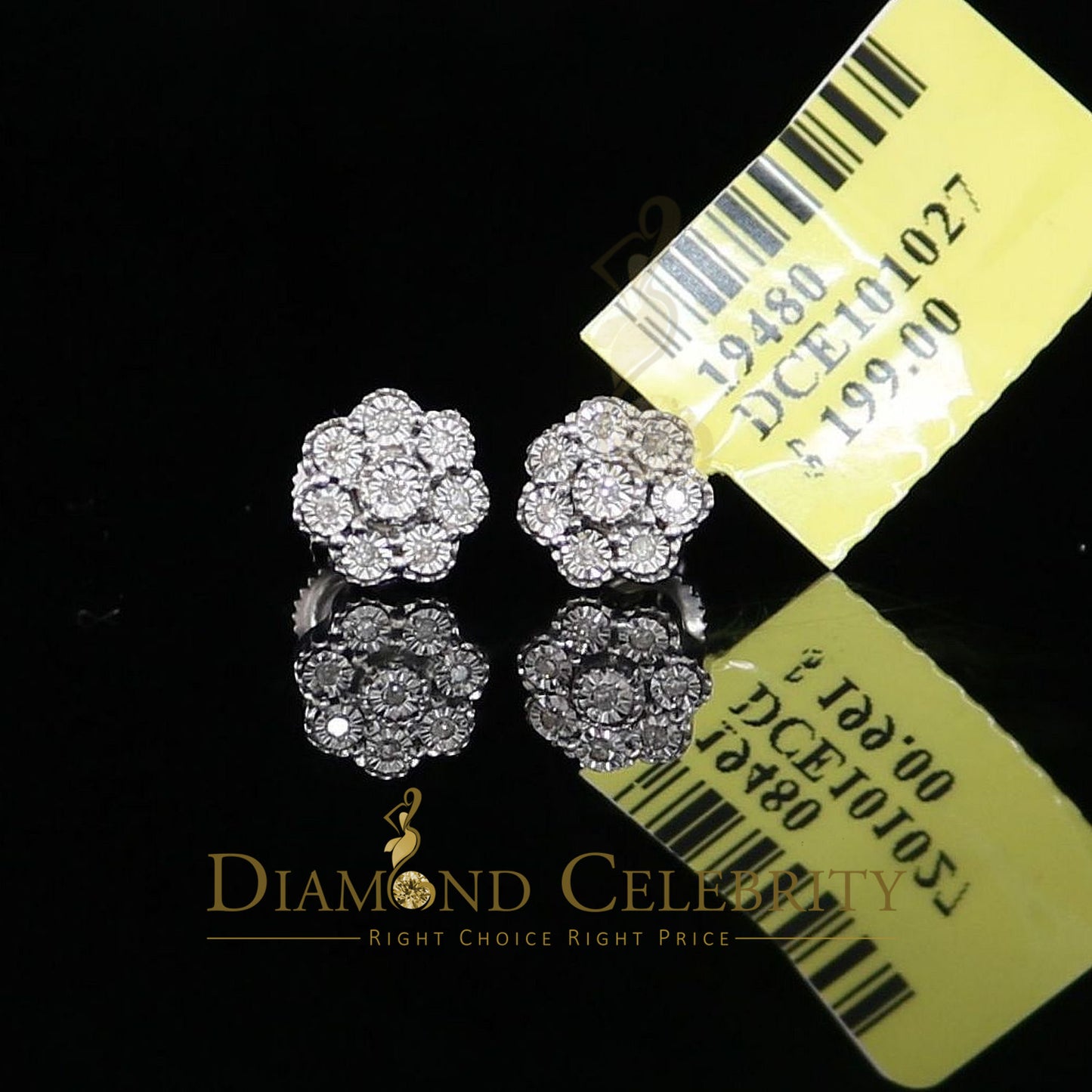DiamondCelebritees 0.03ct Diamond 925 Sterling Silver White Floral Earrings For Men's & Women's