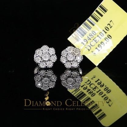DiamondCelebritees 0.03ct Diamond 925 Sterling Silver White Floral Earrings For Men's & Women's