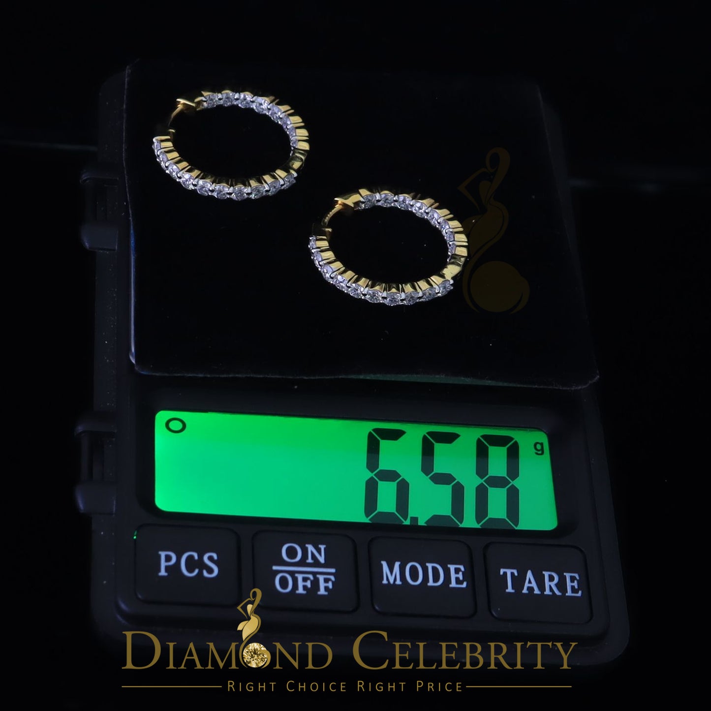 DiamondCelebritees 4.00ct Moissanite Yellow 925 Sterling Silver Women's In and Out Hoop Earrings