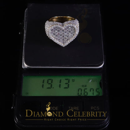 DiamondCelebritees Men's 925 Silver Yellow 7.00ct VVS 'D' Moissanite Stone Heart Rings Size 10