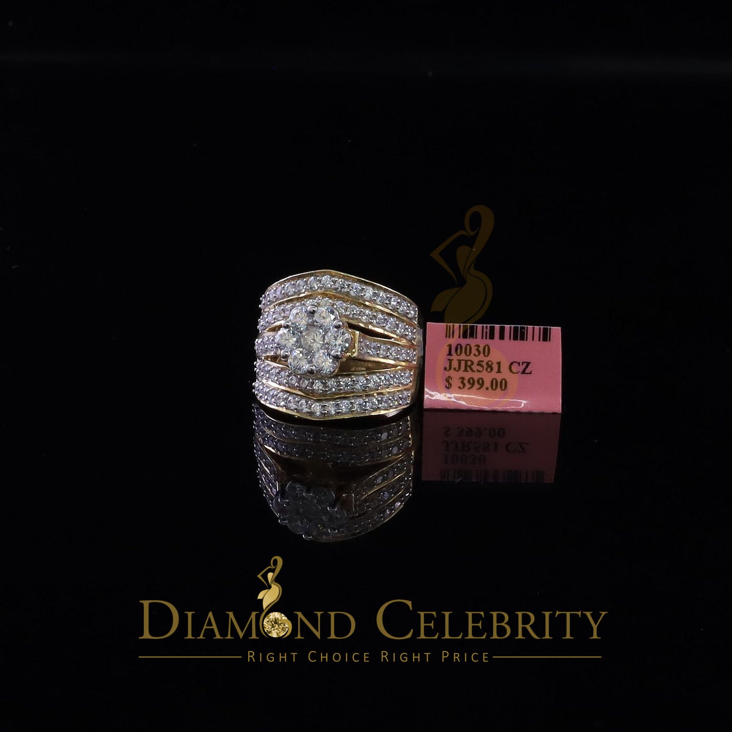 DiamondCelebritees Women's 6.00ct. Cubic Zirconia 925 Yellow Sterling Silver Floral Ring Size 8.5