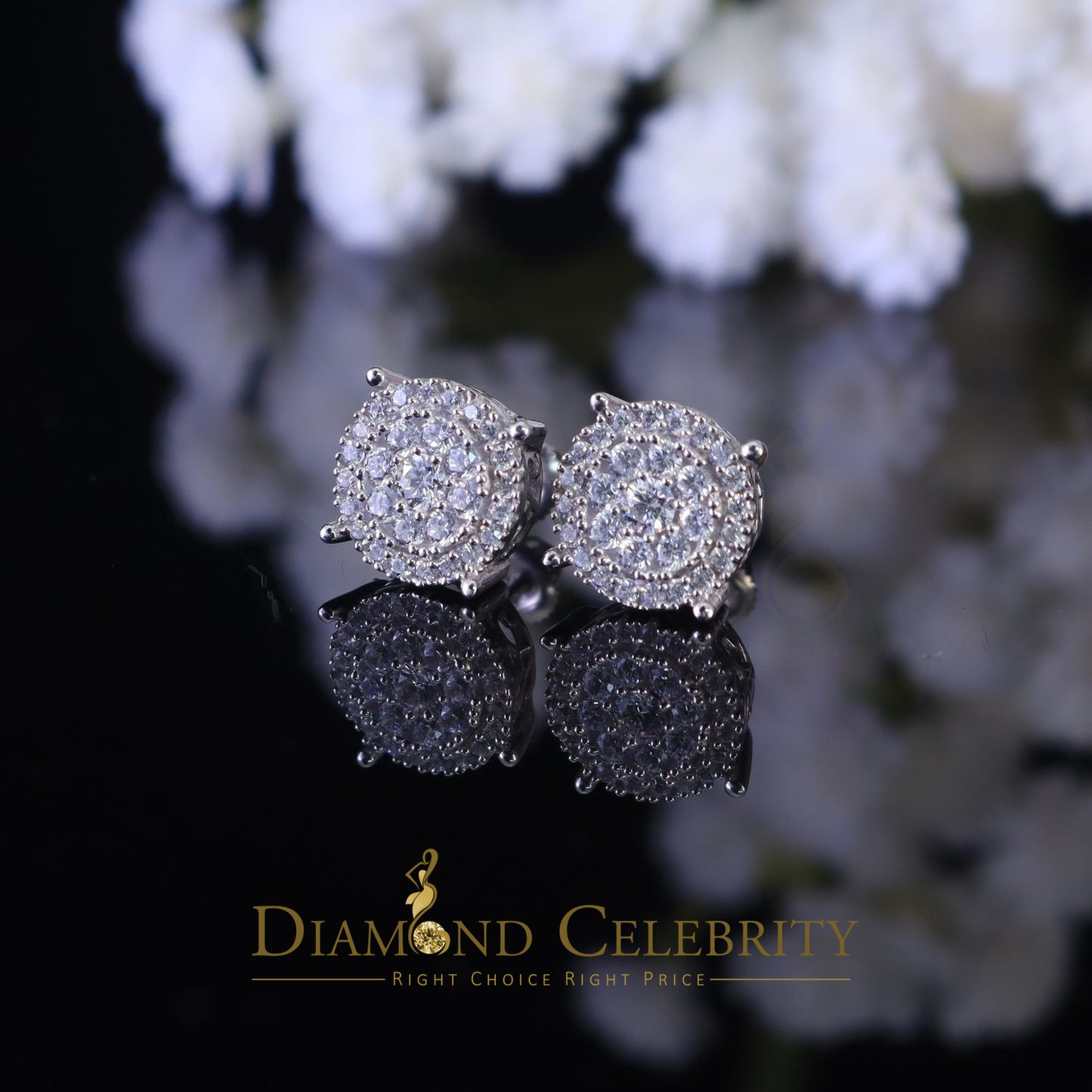 DiamondCelebritees  1.96ct Cubic Zirconia Aretes Para Hombre 925 White Silver Women's Round Earring