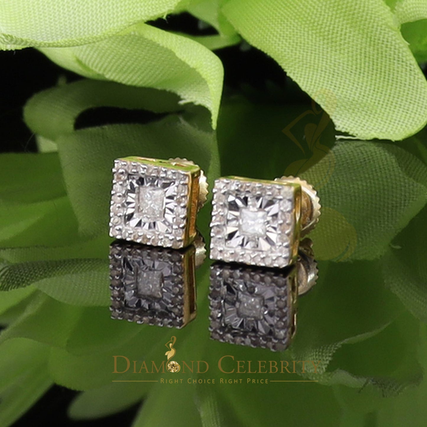 DiamondCelebritees 925 Yellow Silver 0.20ct Diamond Women's/ Men's Stud Square Fashion Earrings