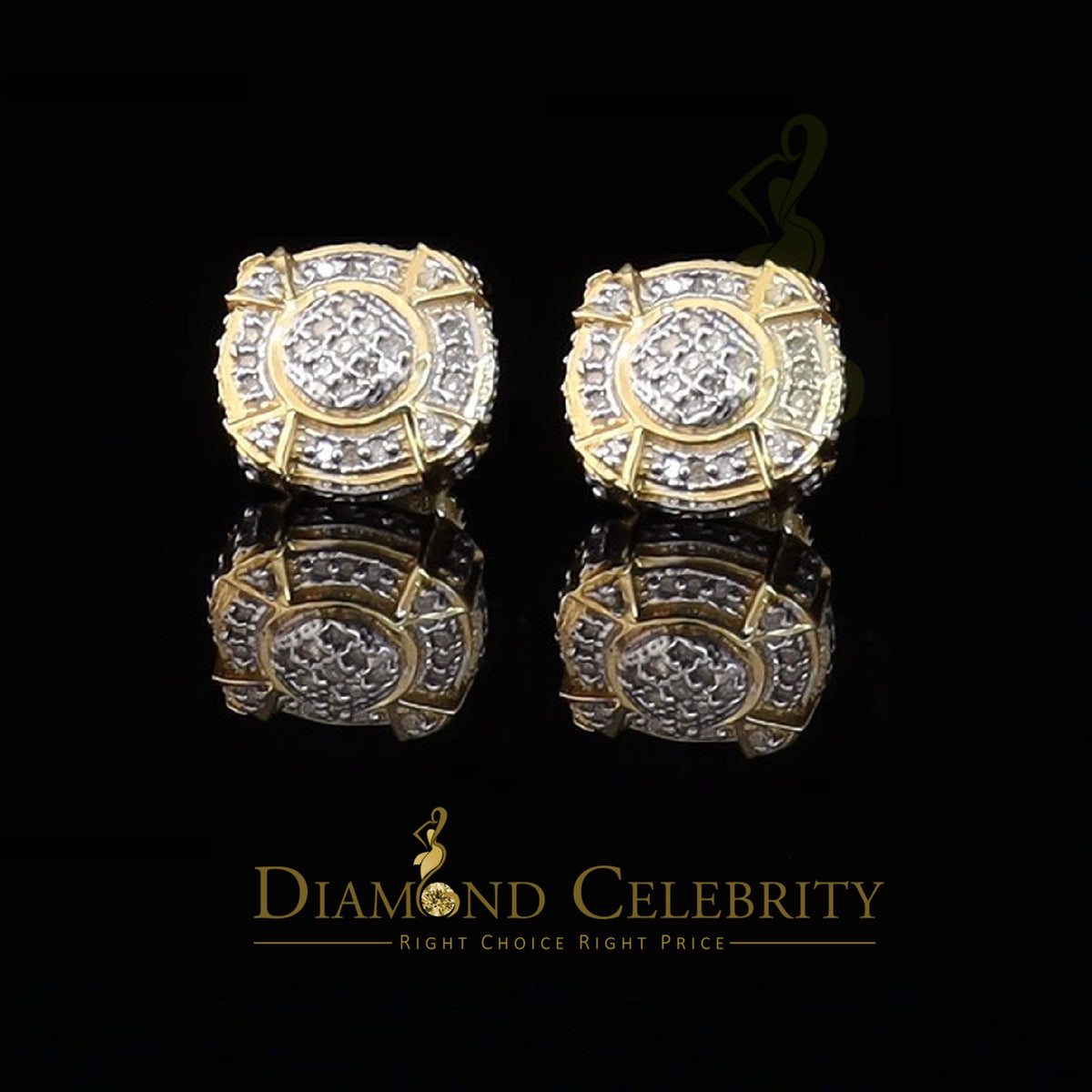 DiamondCelebritees  Aretes Para Hombre Silver 0.25ct Diamond For Ladies / Gent's Yellow Stud Earring