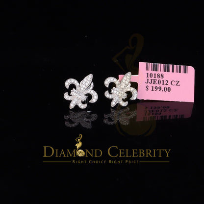 DiamondCelebritees  Fleur de Lis White Silver Screw Back 0.62ct Cubic Zirconia Women Stud Earrings