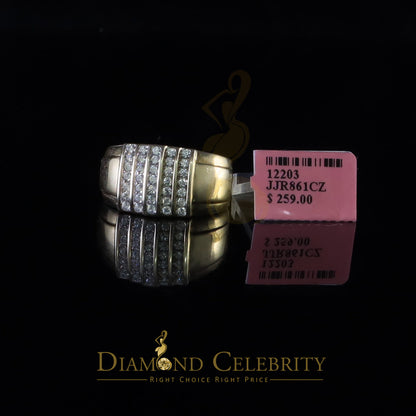 DiamondCelebritees Yellow Silver Rhodium Plated CZ 1.40ct Wide Band Men Adjustable Ring SZ 8 to 10