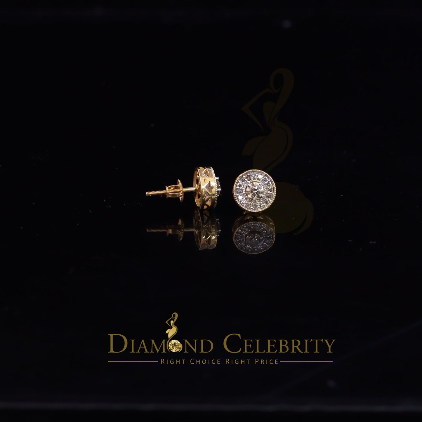 DiamondCelebritees Real 10k Yellow Gold Round Stud 0.50ct Earrings with Real Diamonds