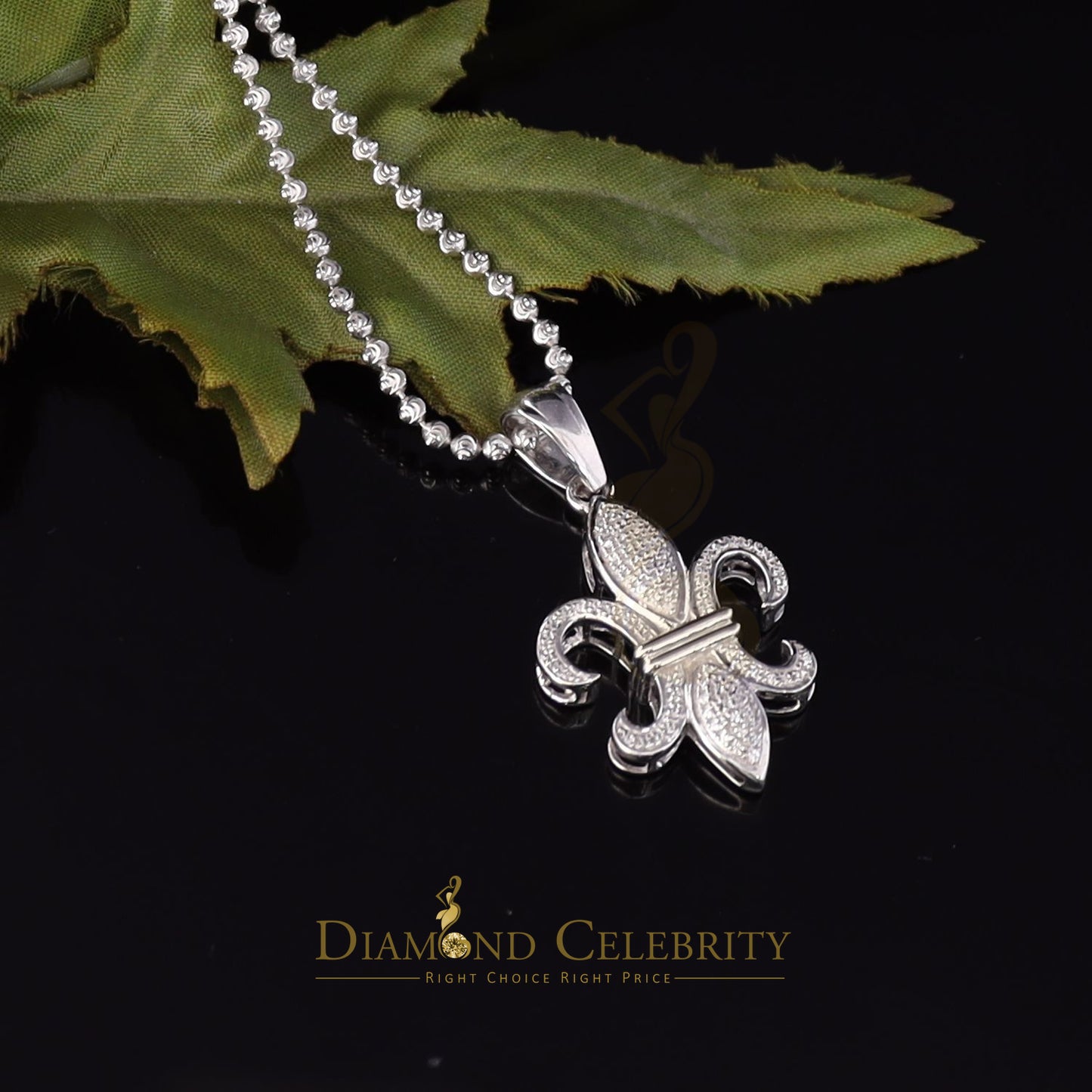 DiamondCelebritees White 925 Fleur de Lis Shape Sterling Silver Pendant with 0.50ct Cubic Zirconia