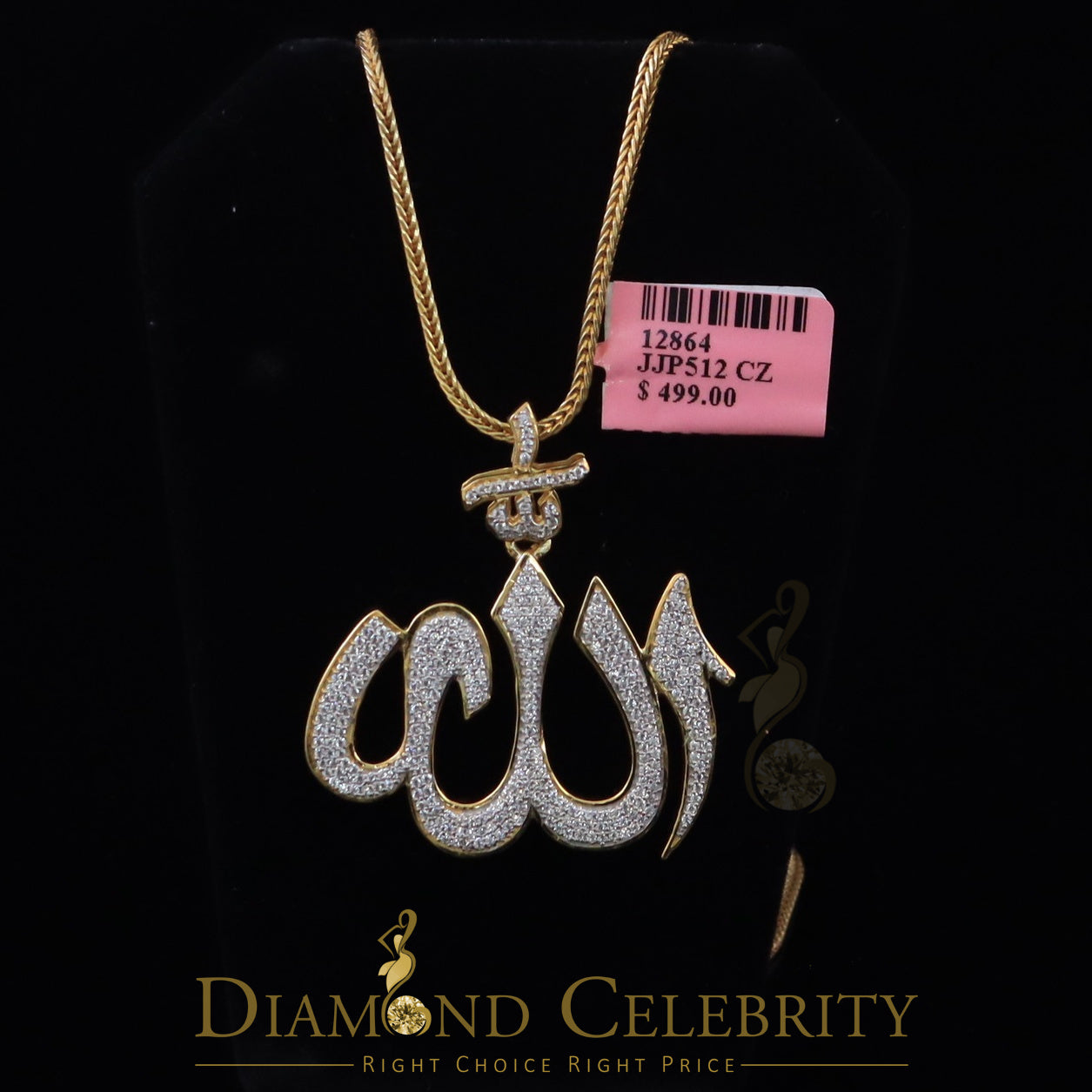 DiamondCelebritees Promising Yellow Sterling Silver Allah Shape Pendant with 2.77ct Cubicn Zirconia