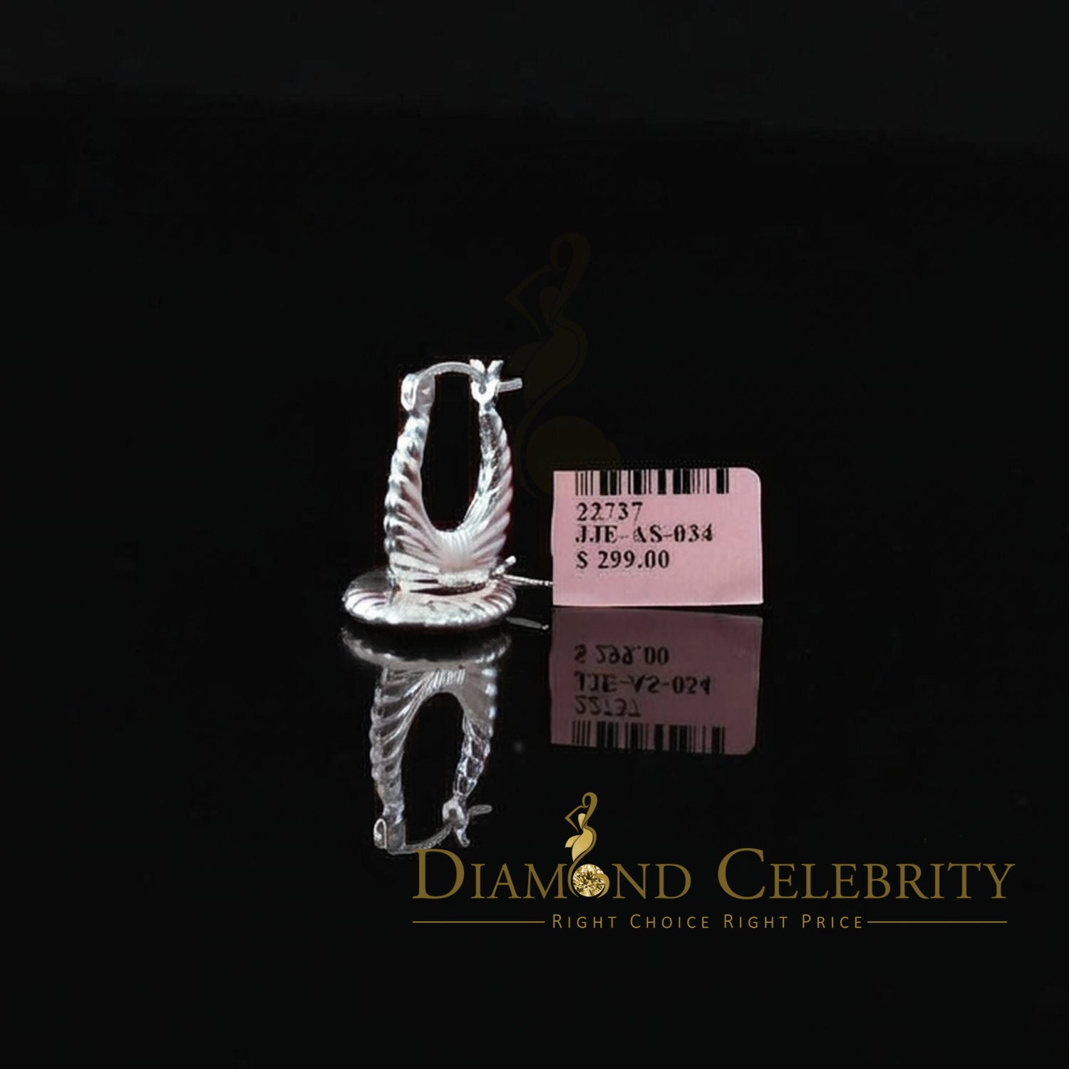 925 Silver Textured Shrimp or croissant Shape Italian Oval 14mm Hoop Earrings