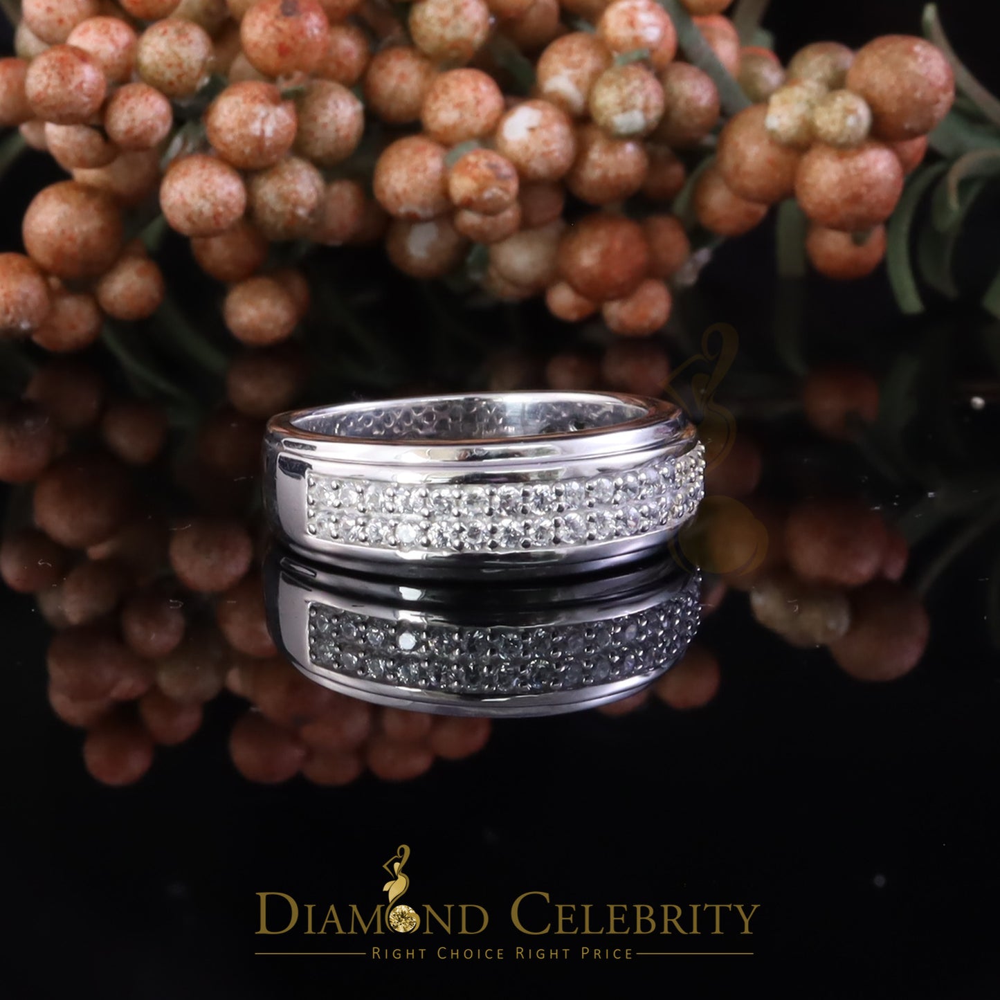 DiamondCelebritees White Silver Round Cubic Zirconia 1.25ct Men Adjustable Ring From SZ 10 to 12