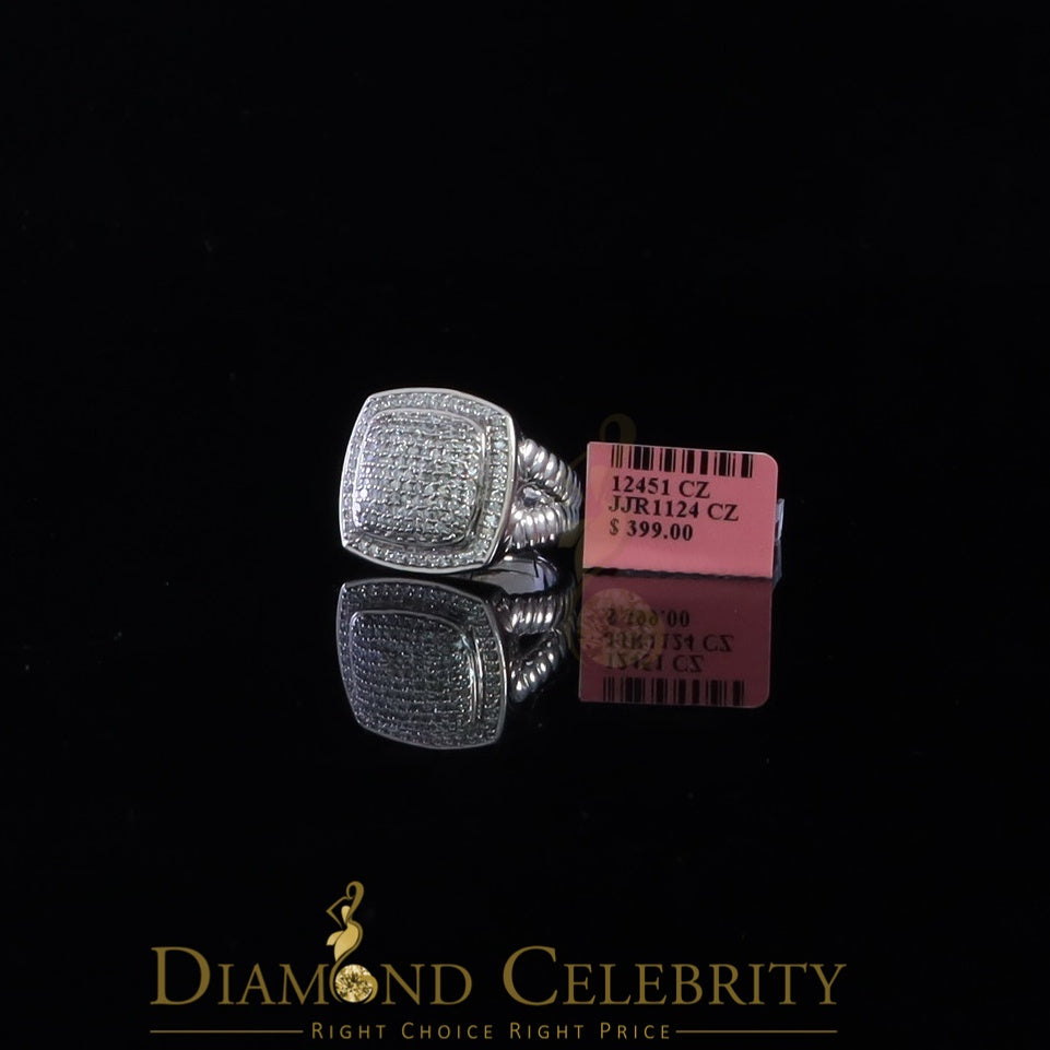 DiamondCelebritees 925 Silver White 2.00ct CZ Wide Square Albion Womens Adjustable Ring Size 7 to 9