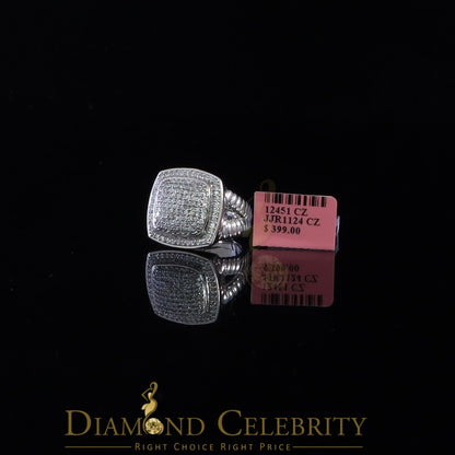 DiamondCelebritees 925 Silver White 2.00ct CZ Wide Square Albion Womens Adjustable Ring Size 7 to 9