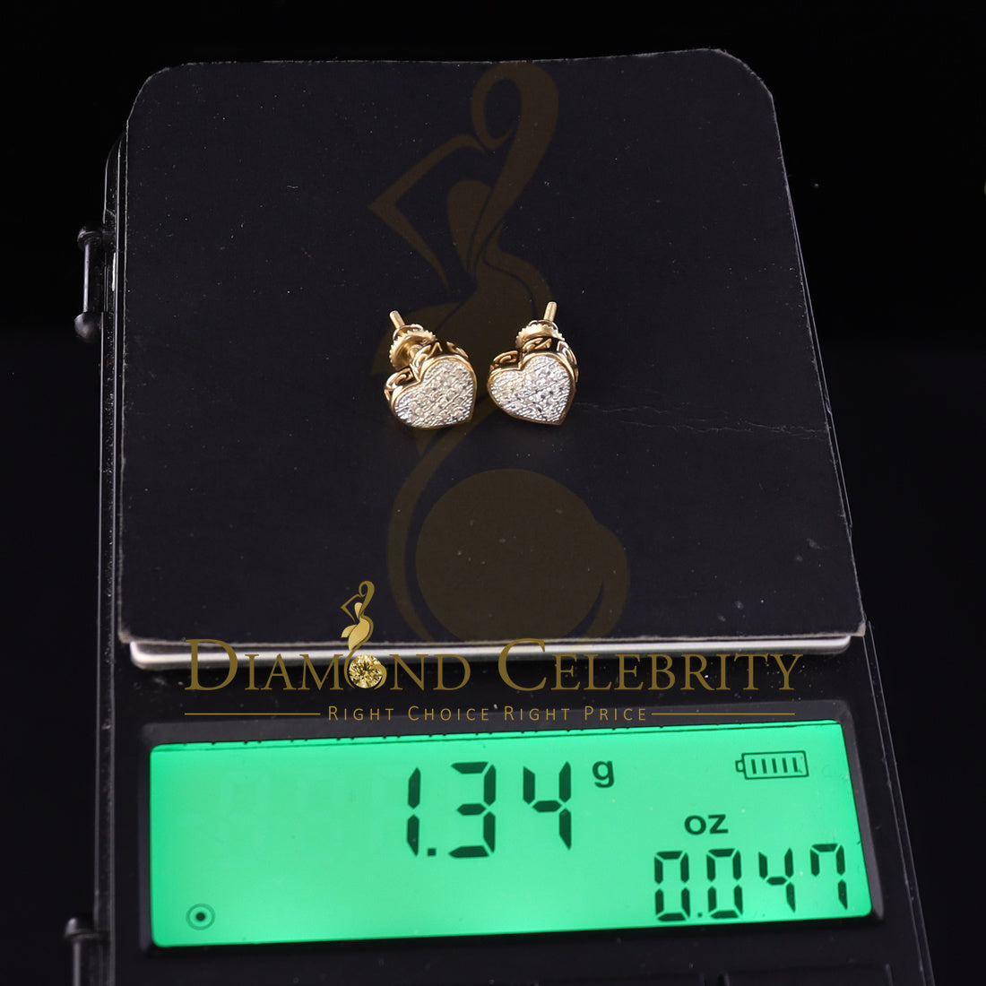 DiamondCelebritees Micro Pave Heart 925 Yellow Silver 0.10ct Real Diamond Women's /Men's Earring