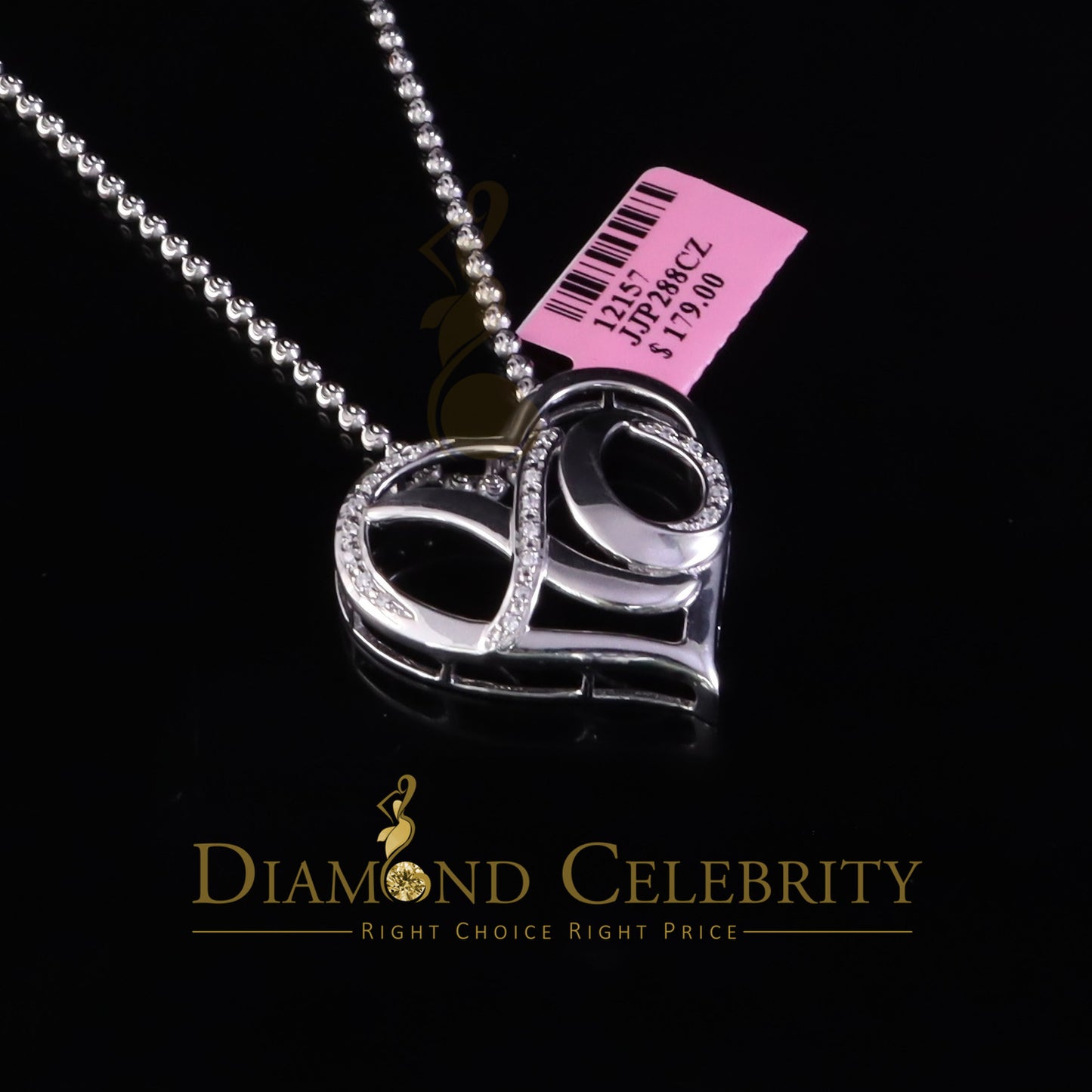 DiamondCelebritees White 925 Sterling Silver Heart and XO Shape Pendant 0.21ct Cubic Zirconioa