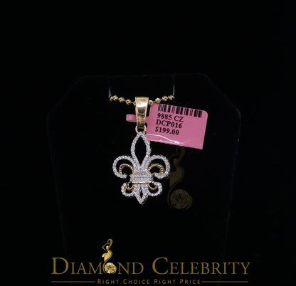 DiamondCelebritees Yellow 925 Sterling Silver Fleur de Lis Pendant with 0.93ct Cubic Zirconia Stone
