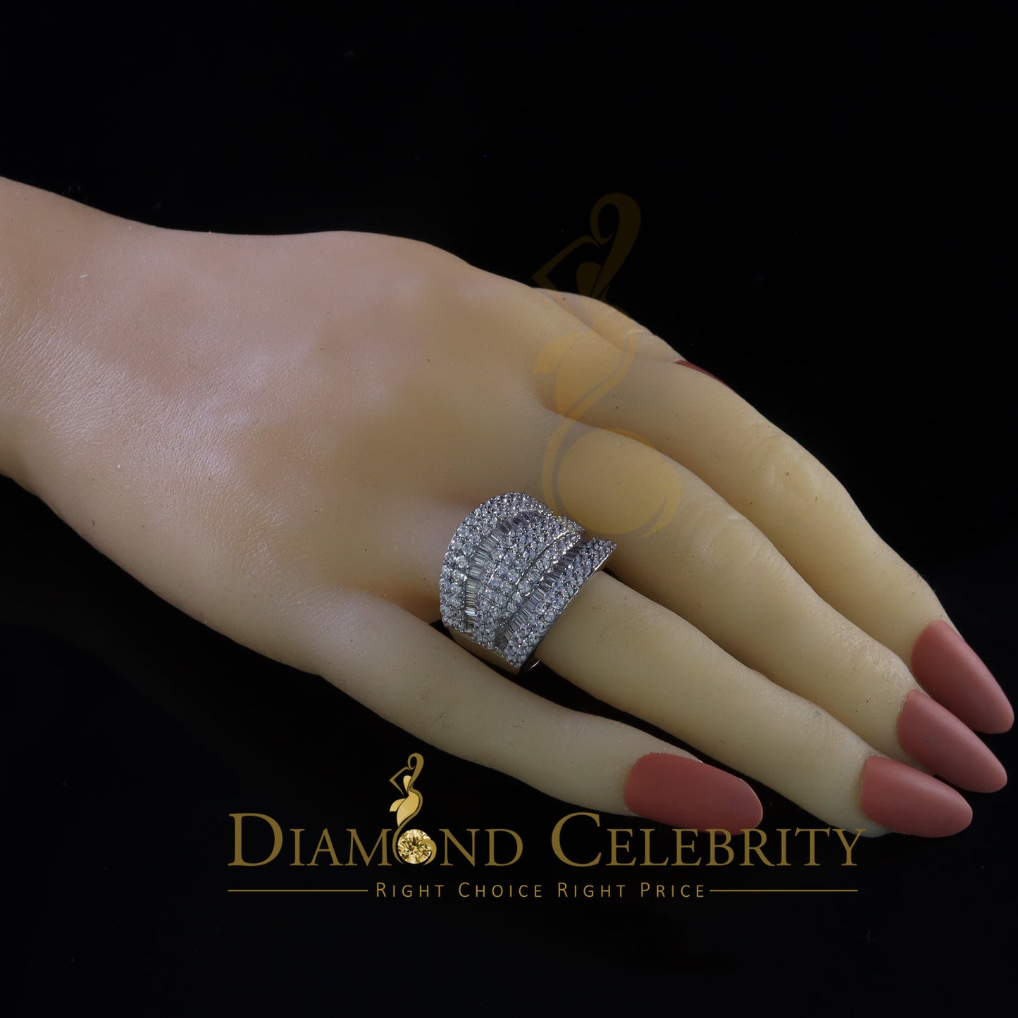 DiamondCelebritees 7.75ct Round/Baguette Cubic Zirconia Cocktail White Sterling Silver Ring Size 8