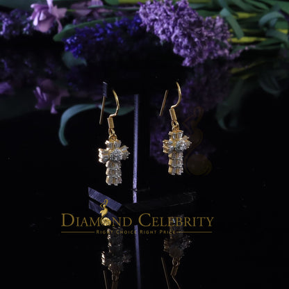DiamondCelebritees 1.00ct Moissanite Yellow 925 Silver Women's Dangling Cross Fish Hook Earrings