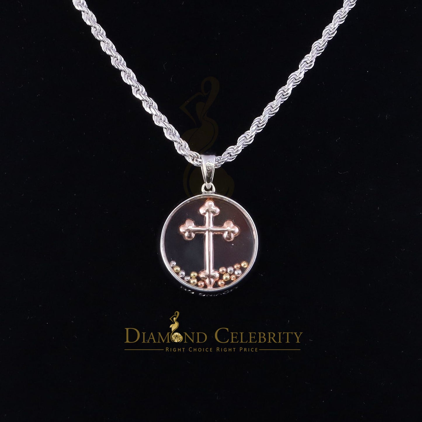 DiamondCelebritees Attractive White 925 Sterling Silver Charming Cross Pendant with Cubic Zirconia