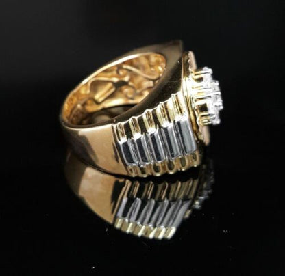 DiamondCelebritees Men's Yellow Silver 1.80ct Round Cubic Zirconia Adjustable Ring From SZ 9 to 11