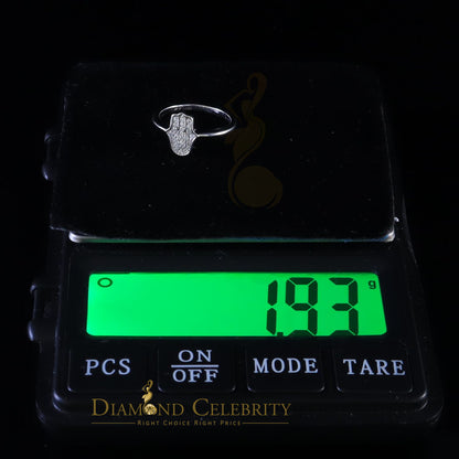 DiamondCelebritees 925 Sterling White Silver Shiny Hamsa 0.40ct Cubic Zirconia Women's Ring Size 6