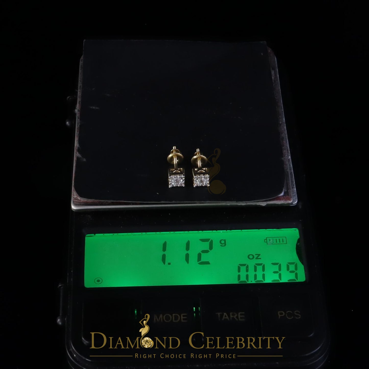 DiamondCelebritees  0.55ct Cubic Zirconia Hip Hop 925 Yellow Silver Women's & Men's Square Earrings