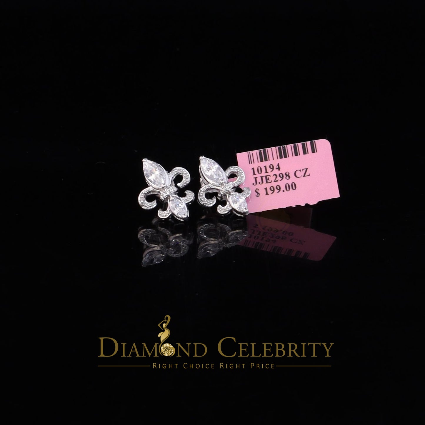 DiamondCelebritees  925 White Silver Womens Fleur de Lis Screw Back 2.43ct Cubic Zirconia Earrings