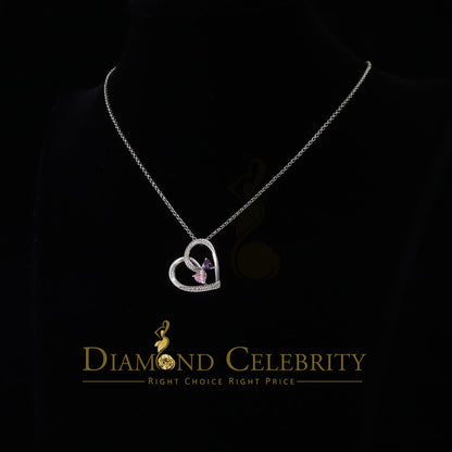 DiamondCelebritees  Two Stones Pink Blue Heart Solitaire 0.1ct Silver Diamonds White Charm Pendant