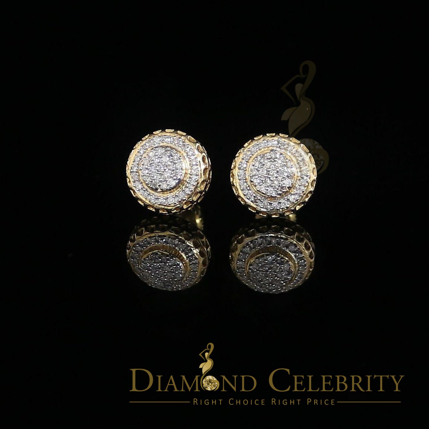 DiamondCelebritees 925 Sterling Silver 0.20ct Diamond For Women's/ Men's Yellow Stud Round Earrings