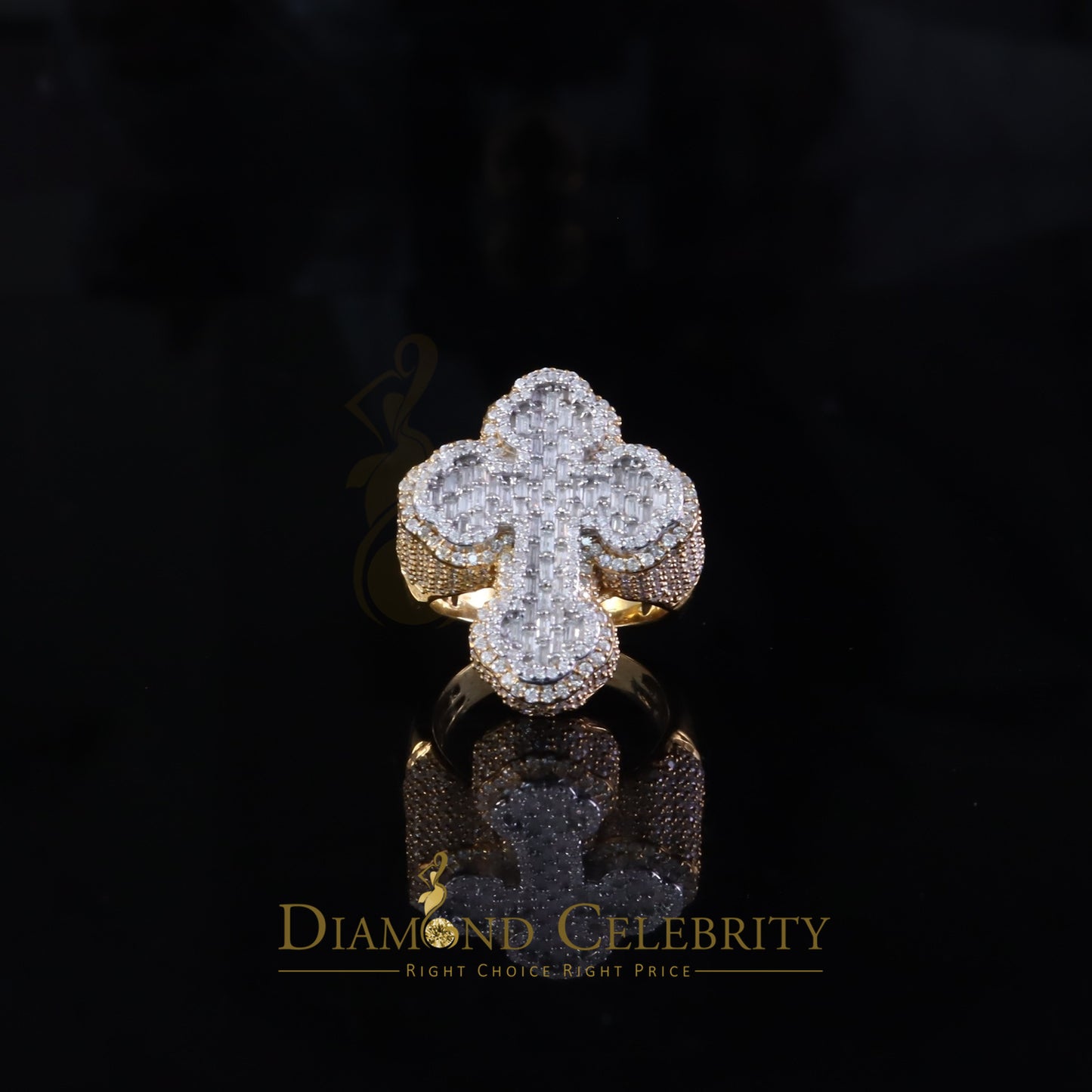 DiamondCelebritees New 925 Sterling Silver 6.00ct VVS D Moissanite Rings Size 10 Yellow Cross Men's