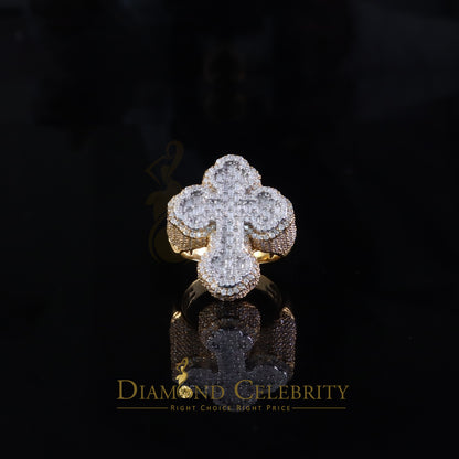 DiamondCelebritees New 925 Sterling Silver 6.00ct VVS D Moissanite Rings Size 10 Yellow Cross Men's