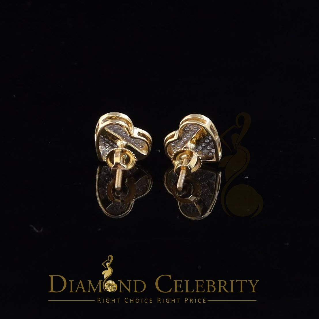 DiamondCelebritees Real 10K Yellow Gold Heart Round Stud 8.58mm Earrings with Real 0.25CT Diamonds