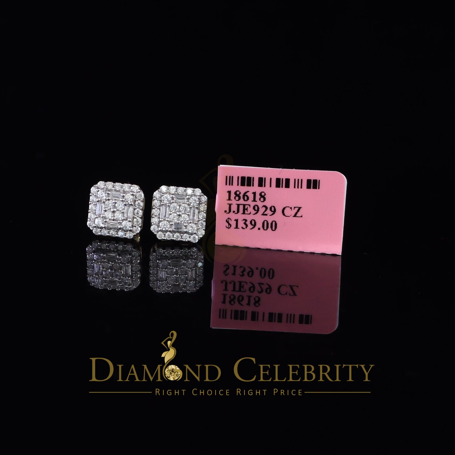 DiamondCelebritees  0.98ct Cubic Zirconia 925 Yellow Silver Women's & Men's Hip Hop Square Earrings
