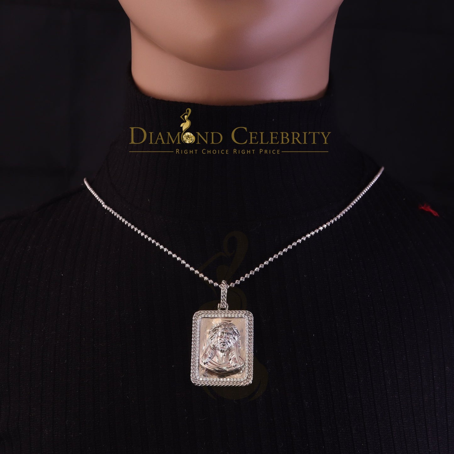 DiamondCelebritees Men's Square JESUS White 925 Sterling Silver 0.66ct CZ '1.00'inch 3D Pendant