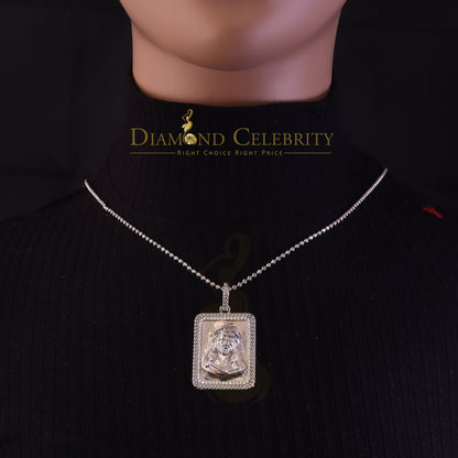 DiamondCelebritees Men's Square JESUS White 925 Sterling Silver 0.66ct CZ '1.00'inch 3D Pendant