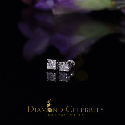 DiamondCelebritees 10k Real White Gold 0.33ct VVS 'D' Color Real Moissanite Stud Square Earrings