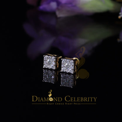 DiamondCelebritees Real Moissanite Stud Square Earrings 10k Real Yellow Gold 1.00ct VVS 'D' Color
