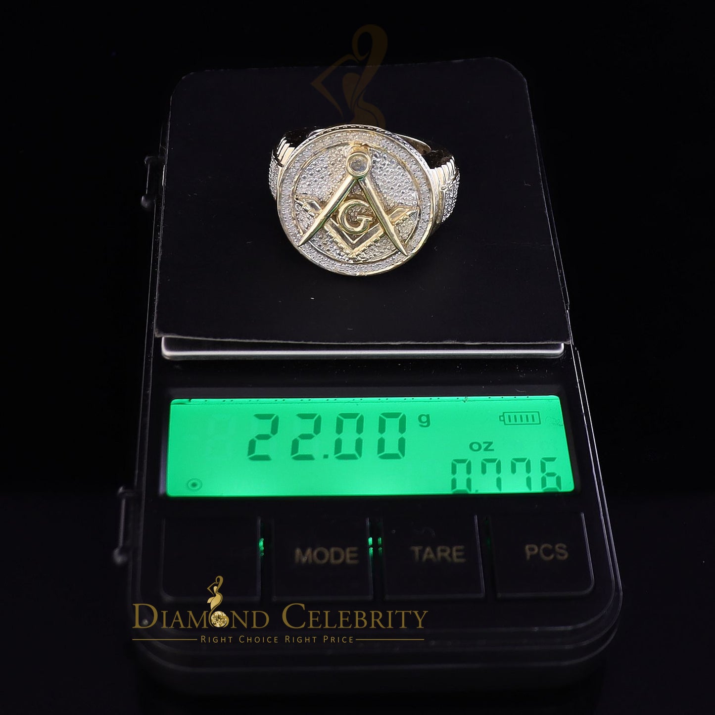 DiamondCelebritees Real 0.25CT Diamond Yellow 925 Silver Men's Adjustable Ring From Size 10 to 12