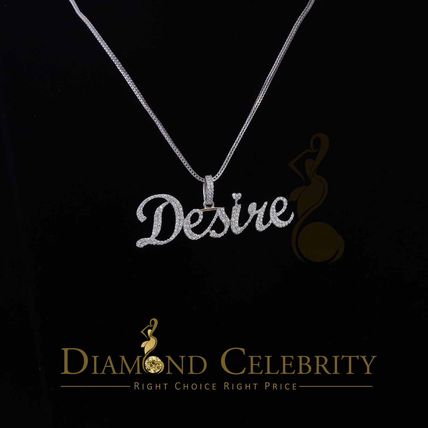 DiamondCelebritees White Desire Letter 925 Sterling Silver Pendant 2.49ct Cubic Zirconia stone