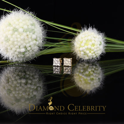 DiamondCelebritees 10K Real Yellow Gold with Real 1.50ct Diamonds Square Stud Earrings