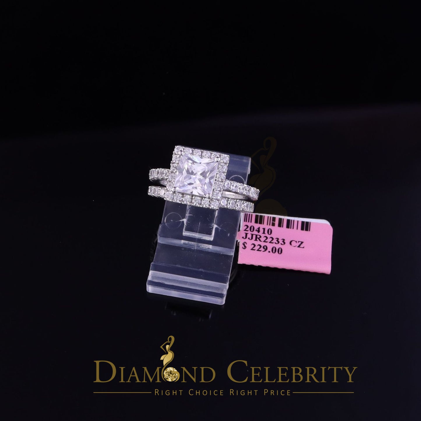 DiamondCelebritees 5.50ct White Cubic Zirconia 925 Sterling Silver Bridal Style Women's Ring Size 7