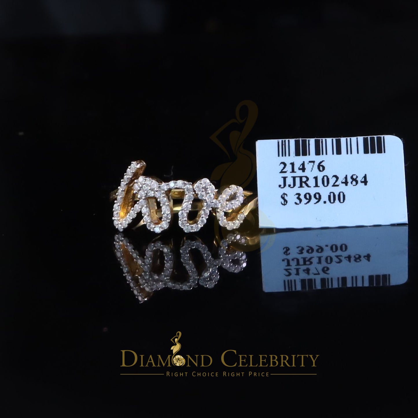 DiamondCelebritees 925 Sterling Yellow Silver 0.33ct VVS 'D' Moissanite 'Love' Rings SZ 7 for Women