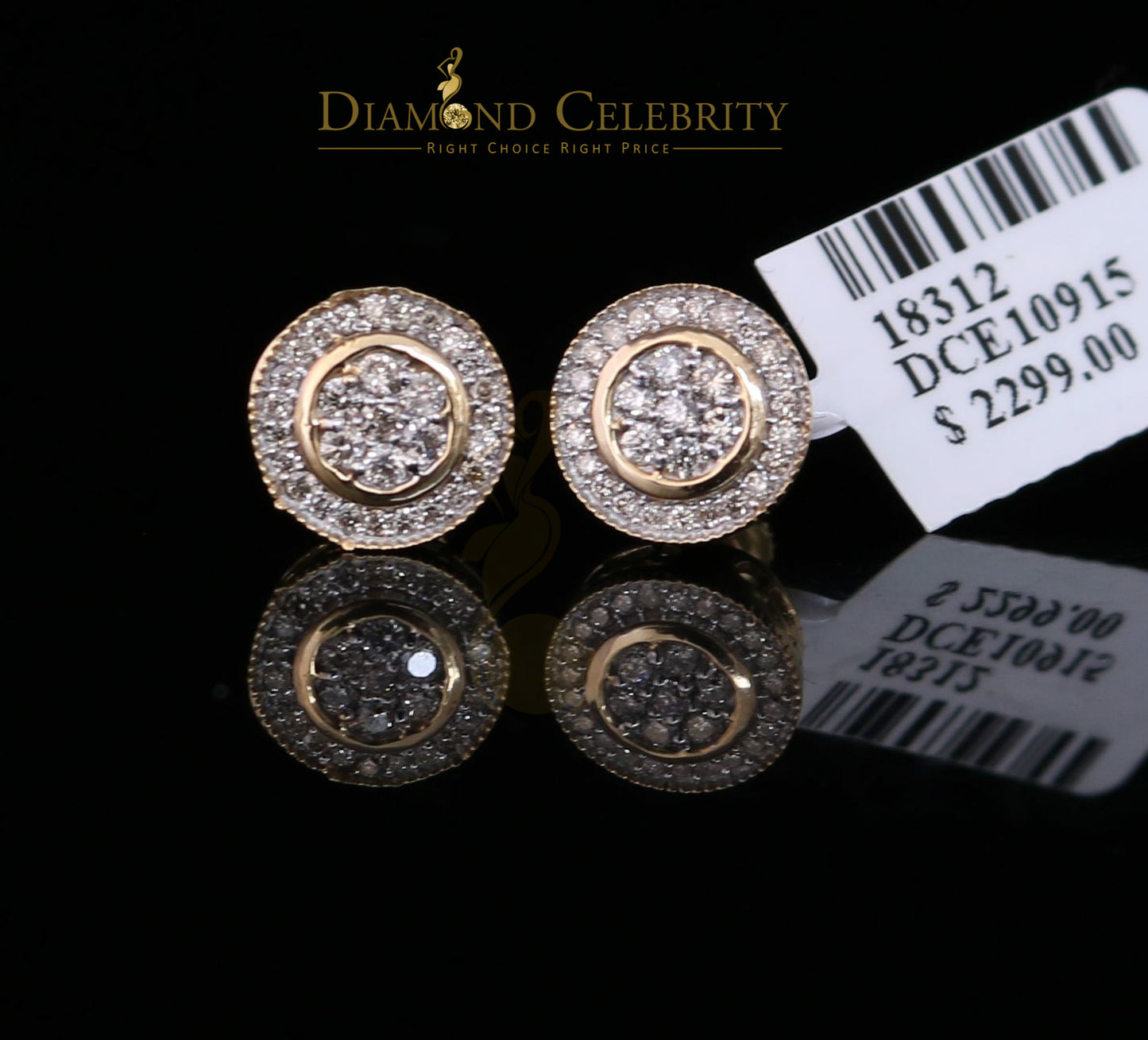 DiamondCelebritees 10K Real Yellow Gold Real Diamond 0.50CT Men's/Women's Stud Round flower Earring