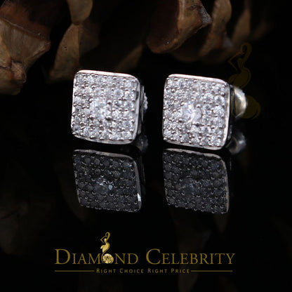DiamondCelebritees  White 925 Silver 0.81ct Cubic Zirconia Women's & Men's Hip Hop Square Earrings