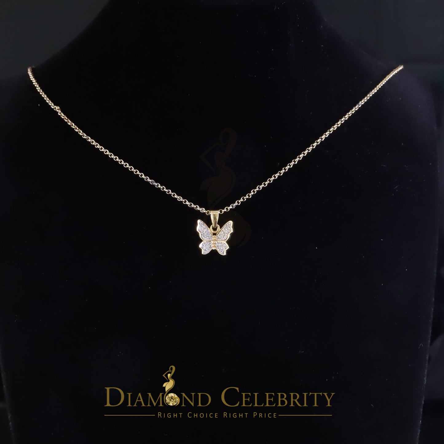 DiamondCelebritees  0.10CT Real Diamond 925 Sterling Silver with Butterfly Yellow Necklace Pendant