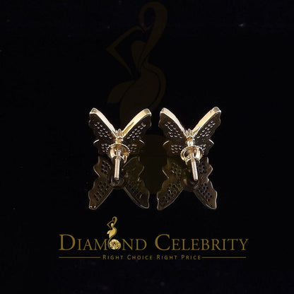 DiamondCelebritees Women's 0.25ct Real Diamond Butterfly Stud Earrings Yellow 925 Sterling Silver
